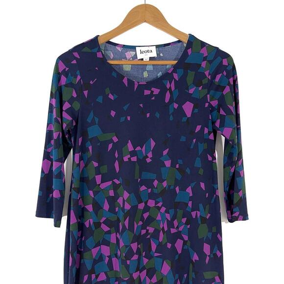 Leota Women’s Maternity Size Small Kelsey Blue Geometric Print Drop Waist Dress - Picture 2 of 10